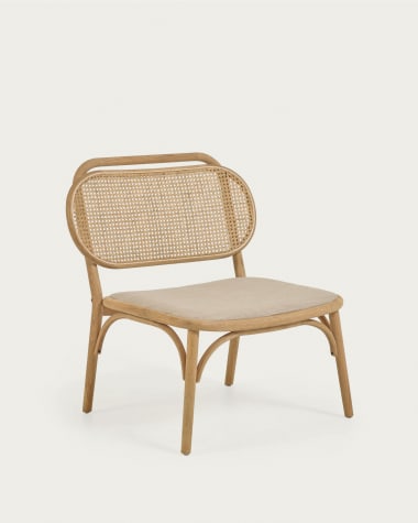 Sillón Doriane madera maciza roble acabado natural y asiento de tela FSC Mix Credit