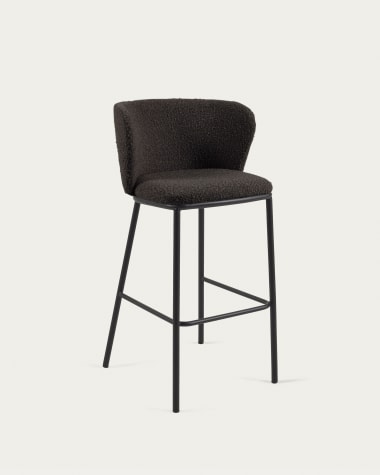 Tabouret Ciselia en bouclette noire et pieds en acier noir hauteur 75 cm FSC Mix Credit