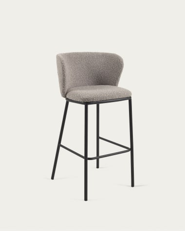 Tabouret Ciselia bouclette gris clair et pieds en acier noir hauteur 75 cm FSC Mix Credit