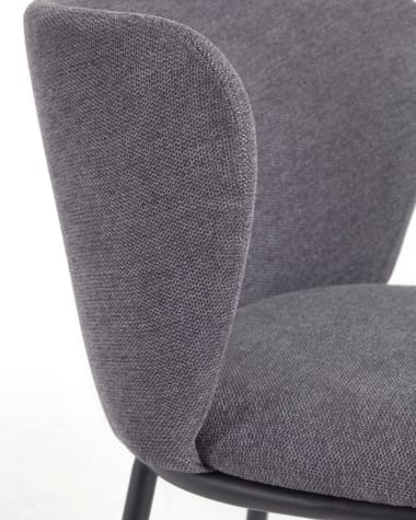 Tabouret Ciselia en chenille gris foncé et pieds en acier noir hauteur 65 cm FSC Mix Credit