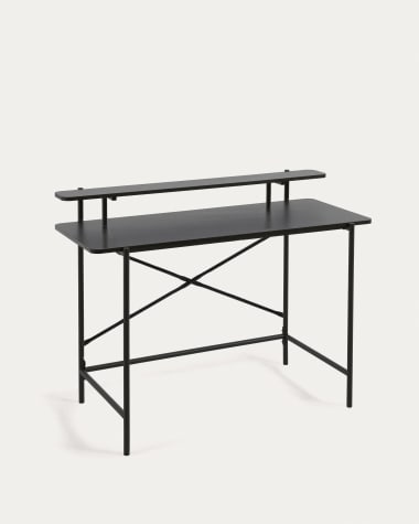 Table Galatia en mélaminé noir et pieds en métal laqué noir 120 x 60 cm