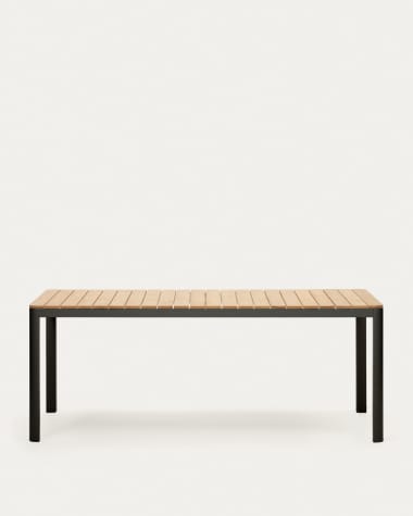 Bona aluminium and solid teak table, 100% outdoor suitable with black finish, 200 x 100 cm