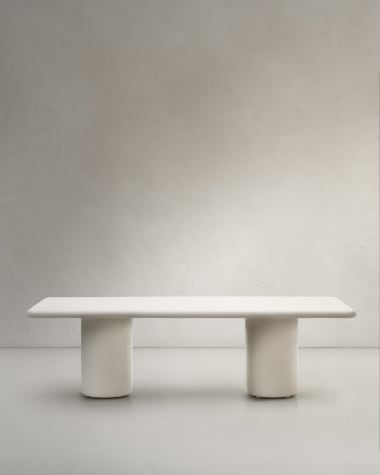 Canaret cement table in a glossy white finish, 239 cm x 102 cm