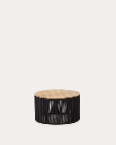 Dandara coffee table made of steel, black cord and solid acacia wood, Ø70 cm FSC 100%