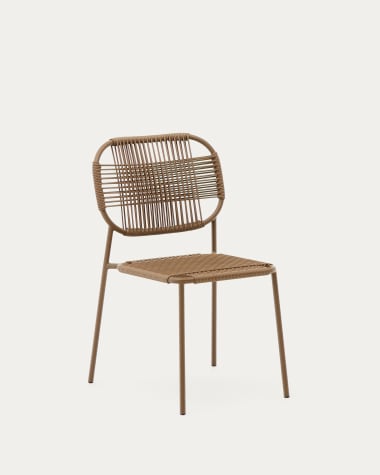 Chaise d'extérieur empilable Talaier en corde synthétique et acier galvanisé, finition marron