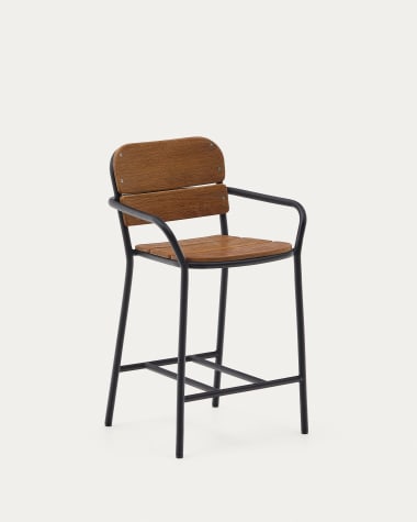 Taboret Algueret z litego drewna eukaliptusowego, naturalne wykończenie, czarny aluminium 65 cm FSC 100%