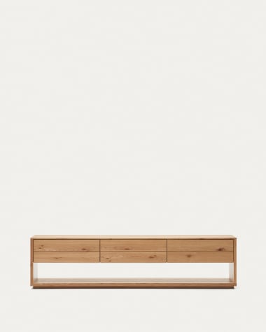 Szafka RTV Alguema 3 szuflady z forniru dębowego z naturalnym wykończeniem 200 x 51 cm