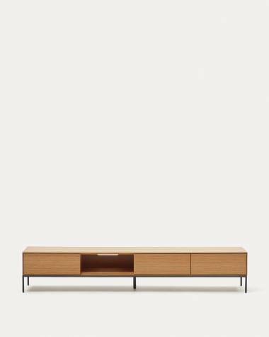 Vedrana TV-Schrank 3 Schubladen aus Eichenfurnier und Stahlbeine in Schwarz 195 x 35 cm