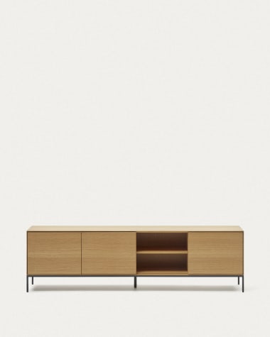 TV-Schrank Vedrana 3 Türen aus Eichenfurnier und Stahlbeine in Schwarz 195 x 55 cm