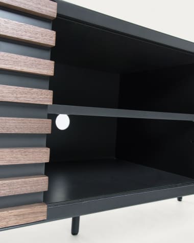 Kesia TV-Schrank 2 Türen Nussholzfurnier schwarze Lackierung Stahl in Schwarz 162 x 58 cm