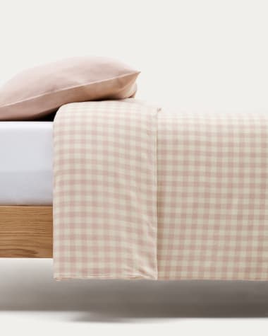 Zestaw Yanil – poszwa na kołdrę, prześcieradło i poszewka na poduszkę 100% bawełna w kratkę różowo-beżową 70x140cm