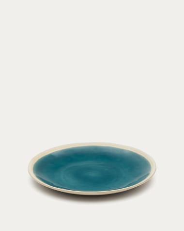 Piatto piano Sanet in ceramica blu e bianco