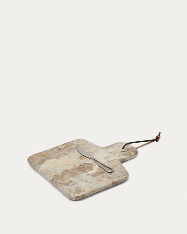 Suka large cutting board and beige marble knife set