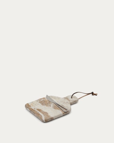 Set di tagliere piccolo e coltello Suka in marmo beige
