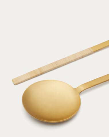 Suli set of 2 gold-finished stainless steel and rattan kitchen utensils