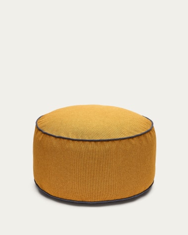 Viera pouffe in mustard with blue edges, Ø 60 cm