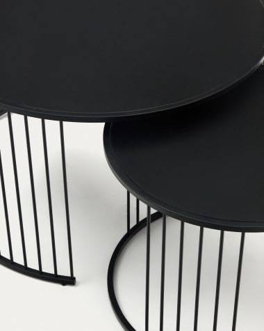 Set Hadar 2 tavolini ad incastro in vetro temperato e metallo verniciato nero Ø75cm/Ø 45cm