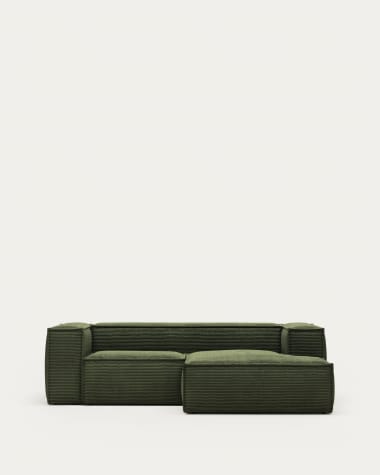 Blok 2 seater sofa with right side chaise longue in green wide seam corduroy, 240 cm FSC Mix Credit