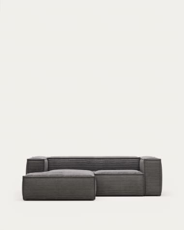Blok 2 seater sofa with left side chaise longue in grey wide seam corduroy, 240 cm FSC Mix Credit