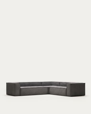 Blok 5 seater corner sofa in grey wide seam corduroy, 320 x 290 / 290 x 320 cm
