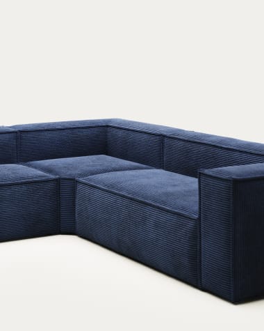 Blok 5 seater corner sofa in blue wide seam corduroy, 320 x 290 cm / 290 x 320 cm FR