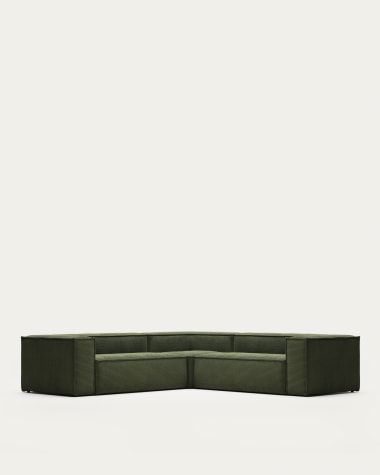 Blok 4 seater corner sofa in wide seam green corduroy, 290 x 290 cm FSC Mix Credit