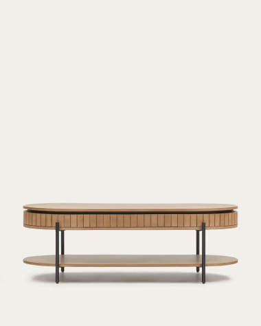 Licia mango wood coffee table with 1 drawer, with a natural finish and metal, 130 x 65 cm