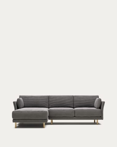 Gilma 3 seater sofa, left/right chaise, grey wide seam corduroy w/ natural legs, 260 cm FR