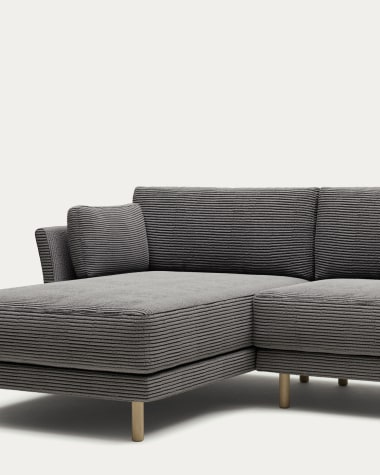 Gilma 3 seater sofa, left/right chaise, grey wide seam corduroy w/ natural legs, 260 cm FR