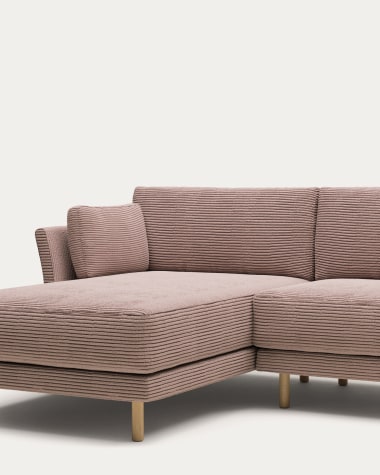 Gilma 3 seater sofa, left/right chaise, pink wide seam corduroy, natural legs, w/ 260cm FR