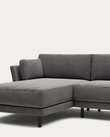 Gilma 3 seater sofa, left/right chaise in grey wide seam corduroy w/ black legs, 260 cm FR