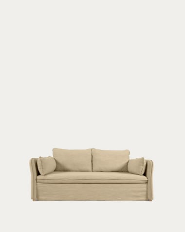 Tanit Schlafsofa beige und Beine aus massivem Buchenholz mit natürlichem Finish 210 cm FSC Mix Credit