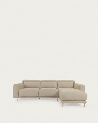 Divano Singa 3 posti con chaise longue destra, poggiatesta reclinabile e sedile allungabile beige 296 cm FSC Mix Credit