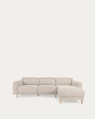 Divano Singa 3 posti con chaise longue destra, poggiatesta reclinabile e sedile allungabile bianco 296 cm