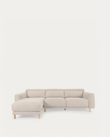 Divano Singa 3 posti con chaise longue sinistra, poggiatesta reclinabile e sedile allungabile bianco 296 cm