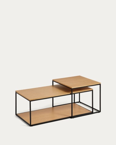 Yoana set of 2 nesting coffee tables with oak wood veneer & black painted metal structure