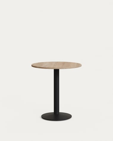 Mesa redonda Esilda melamina acabado natural pie metal con acabado pintado negro Ø70x70 cm