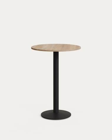 Mesa alta redonda Esilda melamina acabado natural pie metal acabado pintado negro Ø60x96cm
