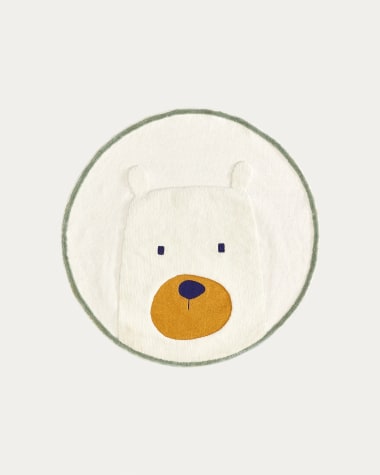 Zelda round white cotton bear rug, Ø 100 cm