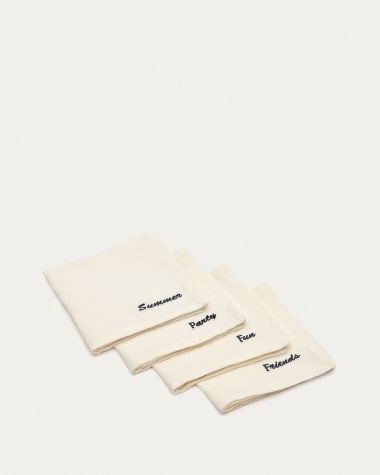 Set Vallcanera di 4 tovagliette in cotone e lino con ricamo blu 40 x 40 cm