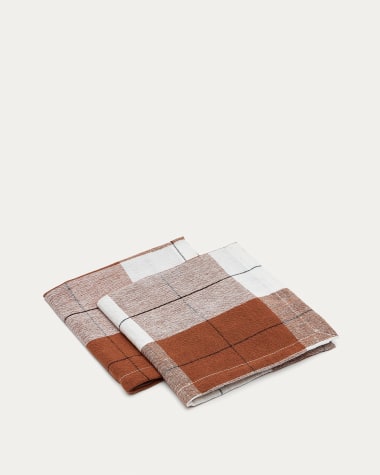 Set Matie composto da 2 tovaglioli di lino e cotone a quadretti marroni