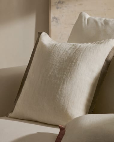 Suerta white and beige cushion cover, 100% linen, 45 x 45 cm