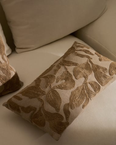 Sorima cushion cover in beige cotton and jute embroidery feature, 30 x 50 cm