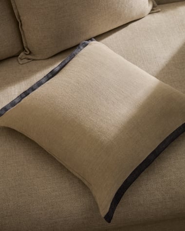 Suerta beige and blue cushion cover, 100% linen, 45 x 45 cm