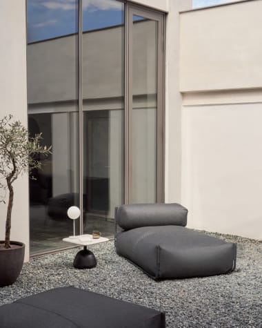 Square chaise longue pouffe with backrest in dark grey with black aluminium, 165 x 101 cm