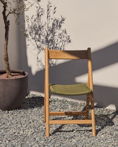 Dandara folding chair in solid acacia wood with steel structure and green cord FSC 100%