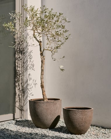 Serili set of 2 dark grey cement and fiberglass plant pots Ø 42 cm / Ø 50 cm