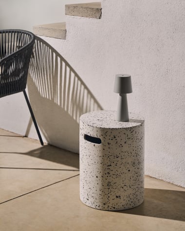 Jenell outdoor terrazzo footrest in white, Ø 35 cm