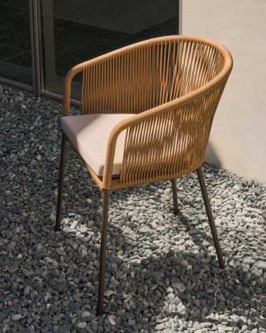 Yanet beige rope chair with galvanised steel legs