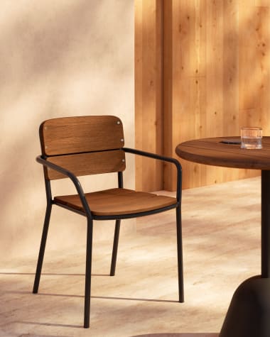 Algueret Chair made of solid eucalyptus wood with natural finish and black aluminum FSC 100%